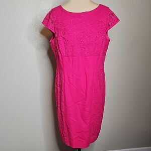ANTONIO MELANI Pink Lace Panel  Detail Sheath Cap Sleeve Cocktail Dress 14‎
